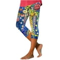 thumbnail image 2 of DDAPJ pyju Womens Summer Floral Capris Buttery Soft Capri Leggings High Waisted Stretch Yoga Running Pants Lightweight Casual Milk Silk Legging Clearance Sale of Today Blue S, 2 of 5