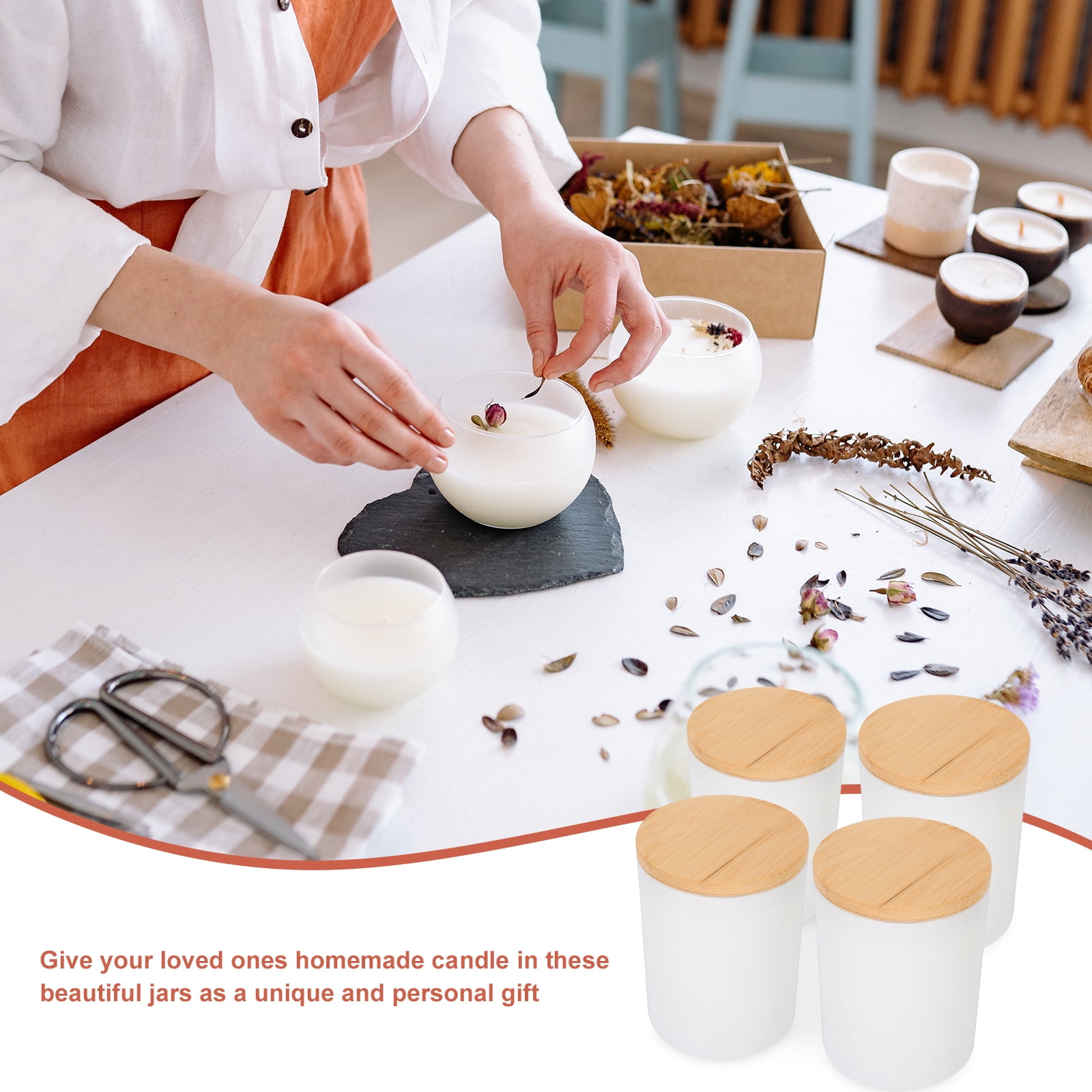 WRISTBIQUE Round Glass Tins with Lids Aromatherapy Scented Candle Container White 4 Sets