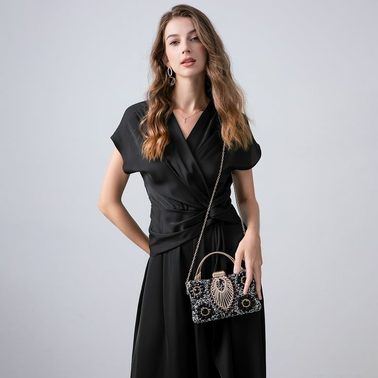 LIS BAGS Evening Bag Clutch Purses for Women Ladies Sparkling Party Handbag Wedding Cocktail Prom Bag V-neck shape, Black LIS BAGS Evening Bag Clutch Purses for Women Ladies Sparkling Party Handbag Wedding Cocktail Prom Bag V-neck shape, Black
