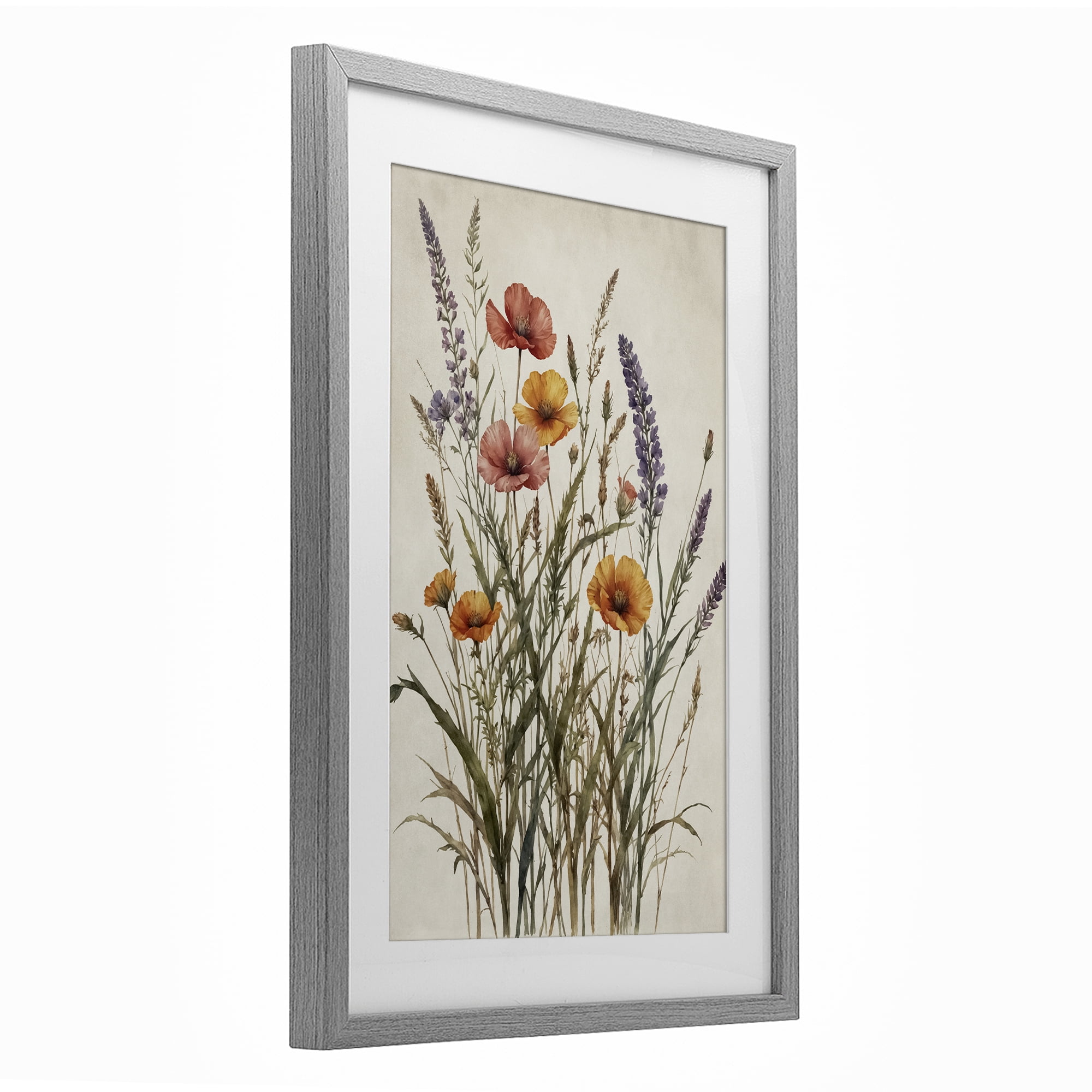 Stupell Industries Vintage Collection of Meadow Botanicals Gray Framed Print Under Glass, design by Nataly White