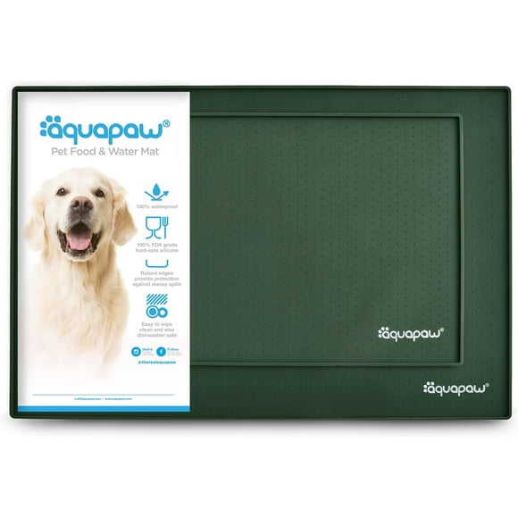 Aquapaw Non-Slip Pet Food & Water Mat 2 Piece Set in Medium/Large, Forest Green
