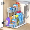 thumbnail image 3 of 2-Tier Metal Under Sink Organizer, Pull Out Cabinet Organizer Sliding Under Bathroom Cabinet Storage Rack Multi-purpose Under Sink Shelf for Kitchen Bathroom, White, 3 of 9