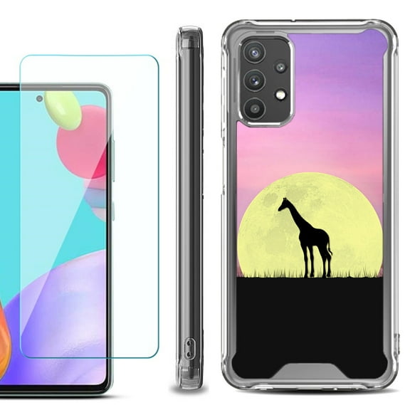 Shockproof Bumper Phone Case for Samsung Galaxy A52 5G, with Tempered Glass Screen Protector, by OneToughShield ® - Moonlight Giraffe