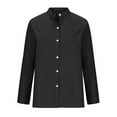 thumbnail image 2 of Womens Button Up Shirts 3/4 Sleeve Collarless Solid Color Loose Button Down Blouses for Women Summer Fall Casual (2XL, Black|Long-sleeve), 2 of 5