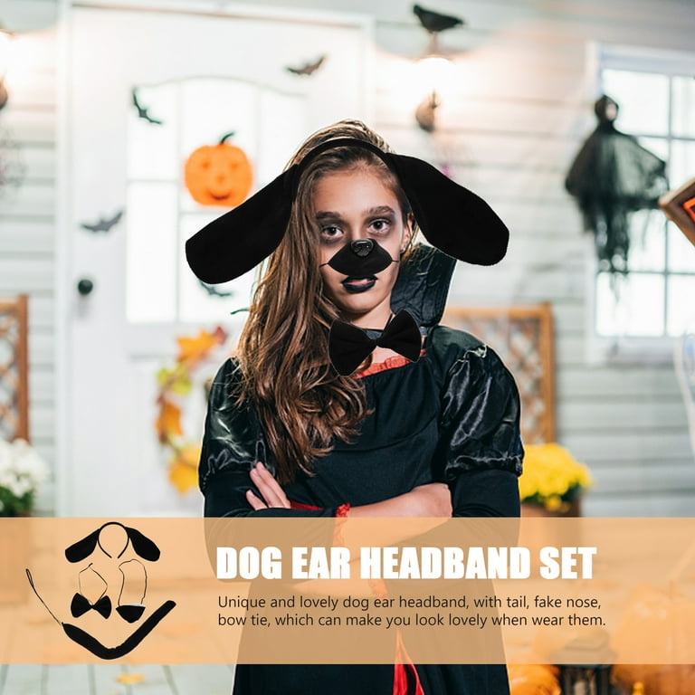 Dog Puppy Ear Headband with Bowtie Masquerade Snug Fake Nose Percinging Cosplay Halloween Costumes Dress-up Child