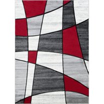 HR HANDCRAFT RUGS HR Color Block / Geometric /Linear Contemporary Hand Carved Area Rug Red - 5' x 7'