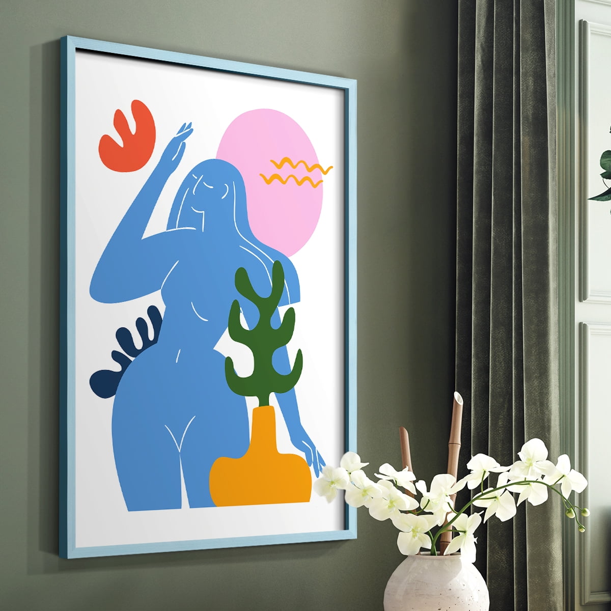 Matisse CDXLVII in Blue Solid Wood Framed Print No Nail Hanging