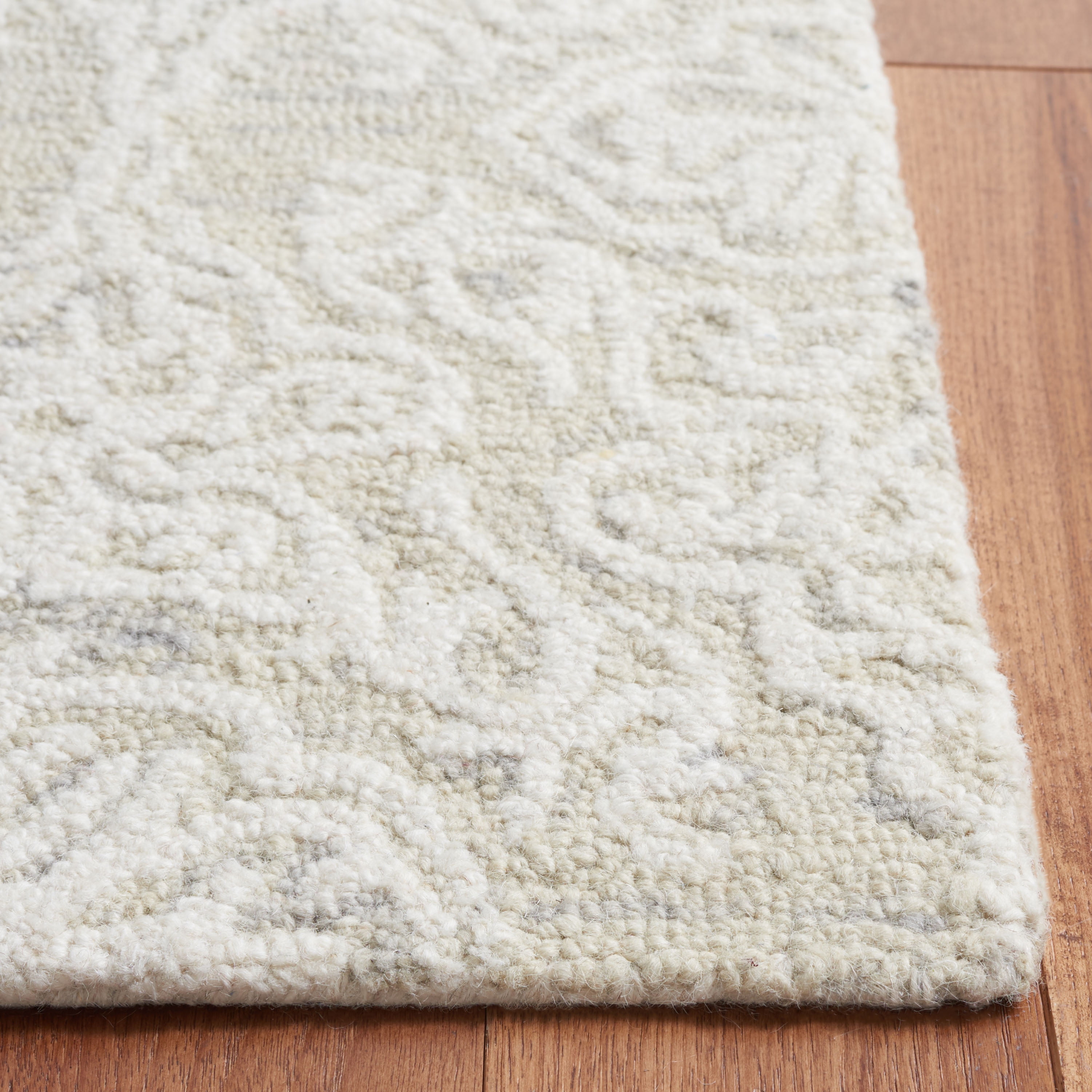 SAFAVIEH Blossom Asher Geometric Wool Runner Rug, Silver/Ivory, 2'3" x 16'