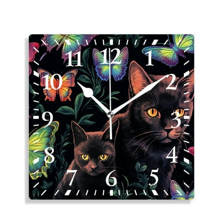 12 Inch Wall Clock Battery Operated Silent Clock Decorative for Office, Kitchen, Outdoor, Living Room,Colorful Cute Cat Butterfly Polka Dot Multicolor