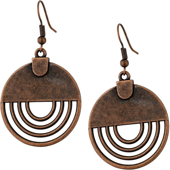 Bohemian Ethnic Sculpted Rustic Circle Dangle Drop Earrings, Vintage Boho Chic Jewelry Gift for Women