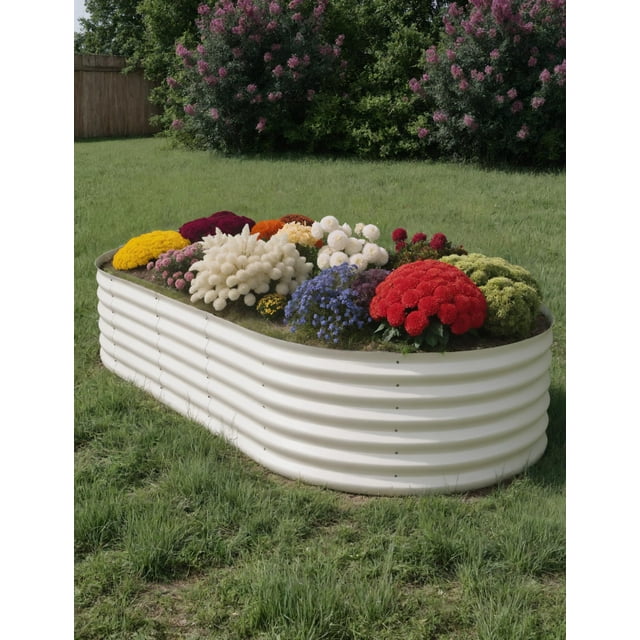 Planter Box Set – Galvanized Steel Gazebo Raised Oval Beds – Rust-Resistant – for Outdoor Gardening, Vegetables, Flowers & Herbs – Tool-Free Assembly – Open Base – 2 Pack – Beige – 300x120x45cm