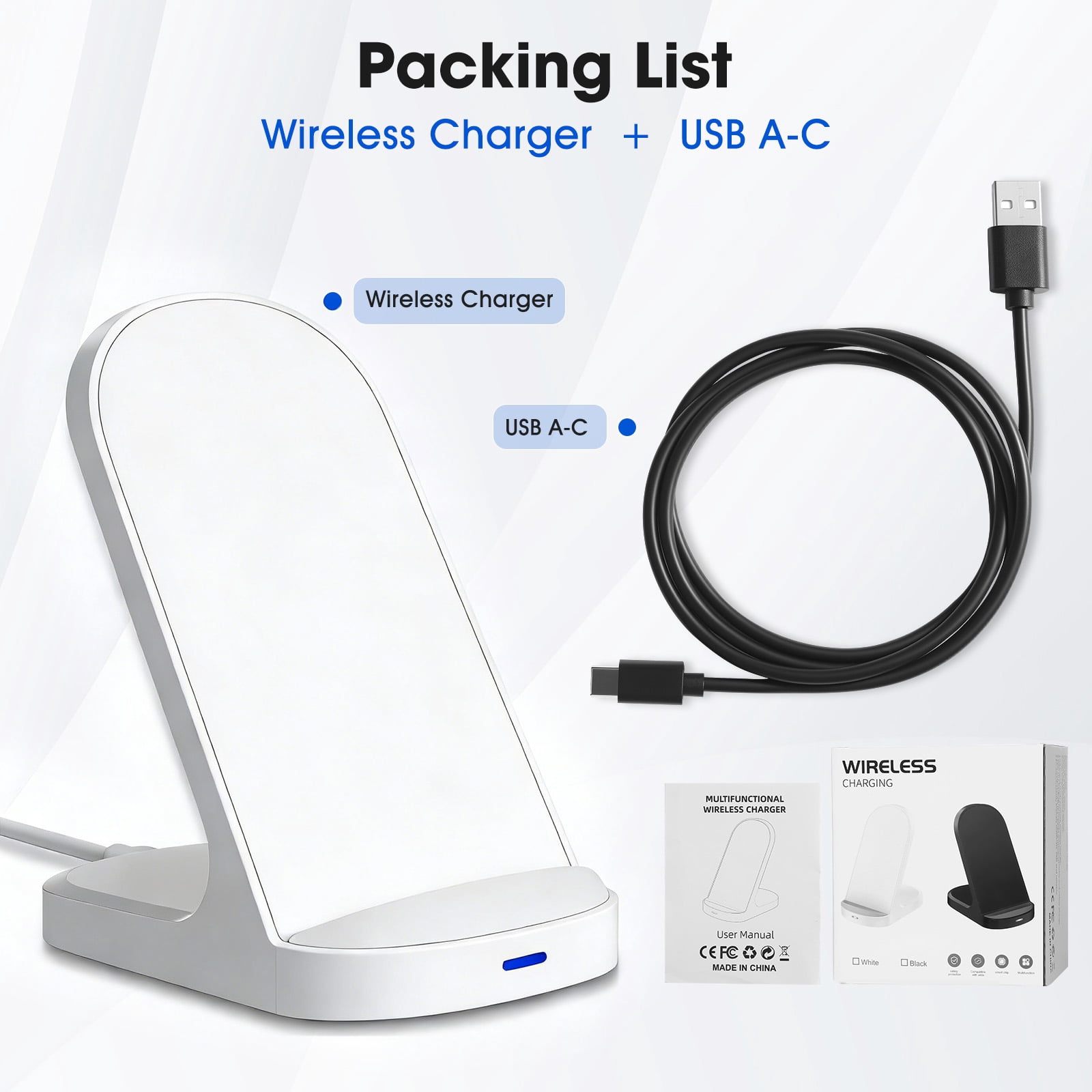 SOLPOWBEN Wireless Charger Stand 15w Max Fast Wireless Charging Stand Compatible with iPhone 17/17 Plus/17 Pro Max 16/15/14/13/SE/12 Series (Without AC Adapter) White