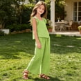 thumbnail image 6 of OGLCCG Girls 2 Piece Outfits Gingham Ruffle Sleeve Tees Tops and Wide Leg Pants Casual Summer Clothing Sets 3-14 Years, 6 of 7