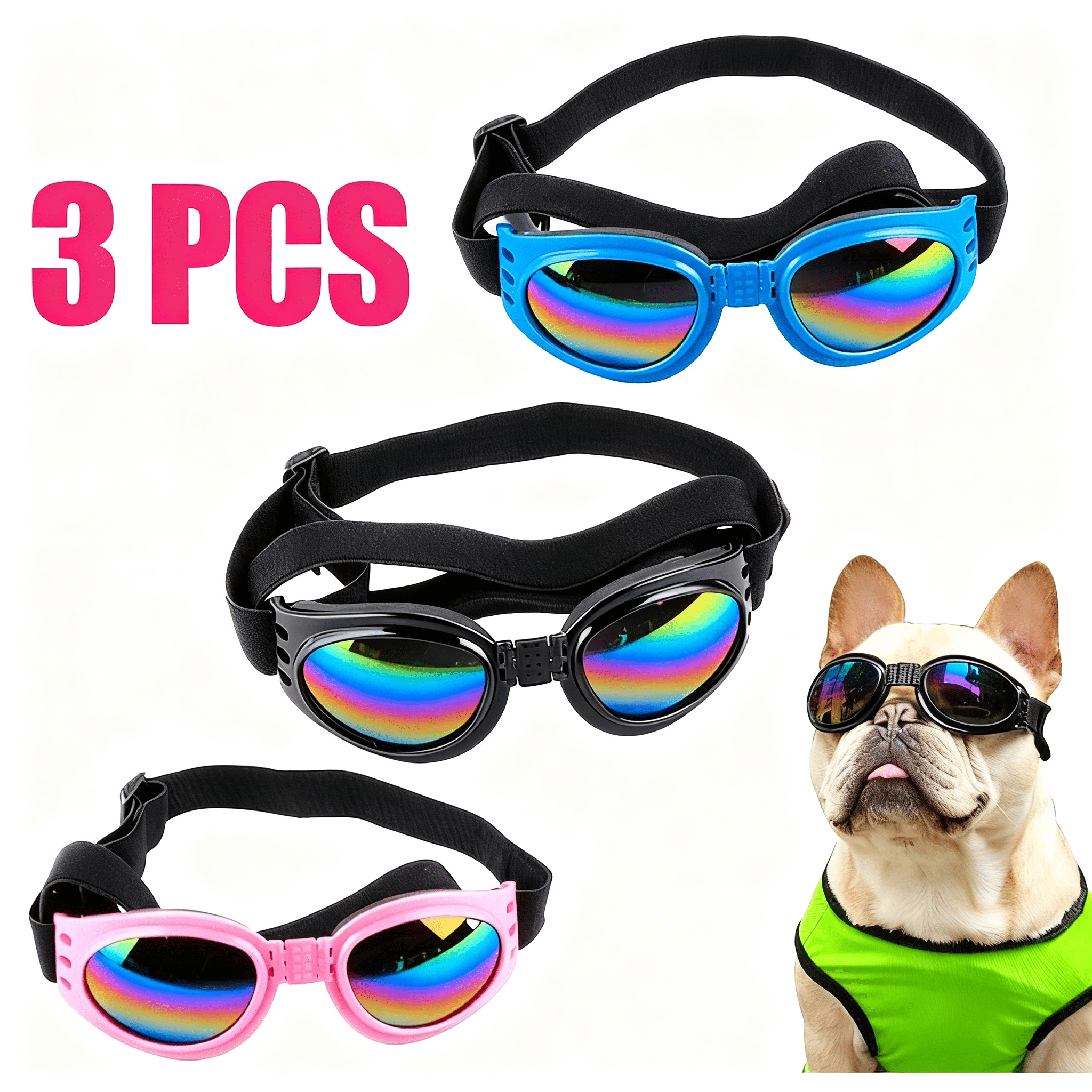 3PCS Pet Dog Goggles Protection Doggles Sunglasses for Small Medium Breeds