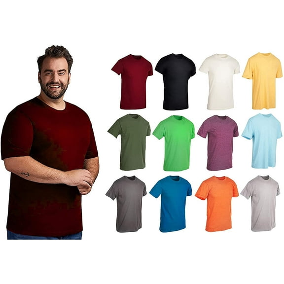 BILLIONHATS Wholesale Bulk 12 Pack Men's Cotton T-Shirt Tees, Big & Tall Plus Size Short Sleeve Lightweight T-Shirts, Size 5X-Large