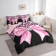 thumbnail image 2 of spefrowx Glitter Leopard Print Pink Bow King Bedding for Girls, Black Starry Gem Heart King Bed in a Bag, Pink Reversible, 7pcs, 2 of 6