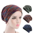 thumbnail image 4 of harmtty Warm Brimless Thickened Fleece Lining Knitted Hat Unisex Winter Colorful Striped Riding Knitted Beanie Hat Multicolor, 4 of 8