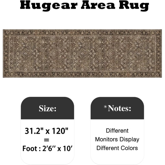 2'6''x10 Runner Rug - Brown Floral Low Pile Carpet for Home Use