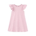 thumbnail image 4 of vigerkar Girls Summer Ruffle Dress Flutter Sleeve Casual Ribbed Dresses Elastic Waist with Pockets 5-14 Years (Pink, 8-9 Years), 4 of 5
