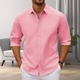 thumbnail image 3 of LZHGirlshop Men's Casual Button Down Shirt Solid Color Long Sleeve Shirt Stretch Fit Denim Dress Shirt,Pink,M, 3 of 7