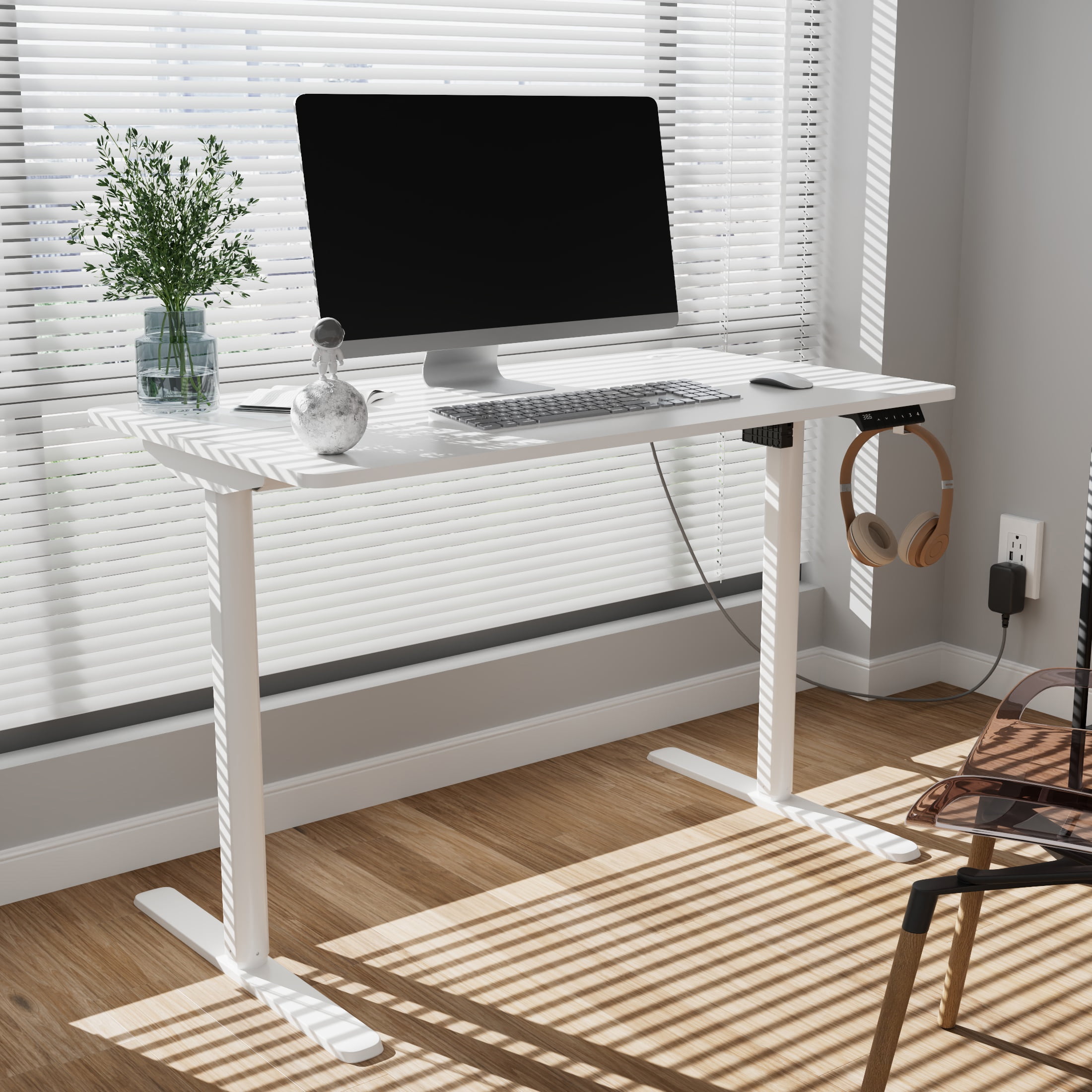 Mainstays Electric Standing Desk with Height Memory Presets, Headphone Hook and Cable Management, White