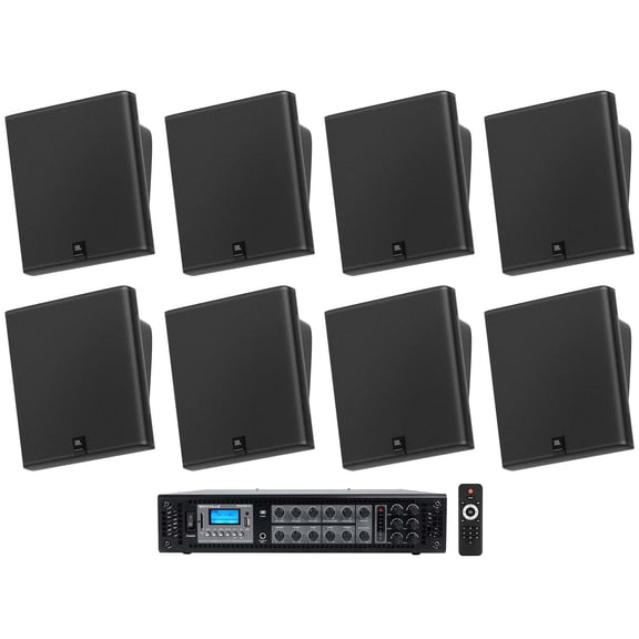 8) JBL SLP12/T-BK Sleek Low-Profile On Wall Mount 3" 70v Commercial Speakers Amp