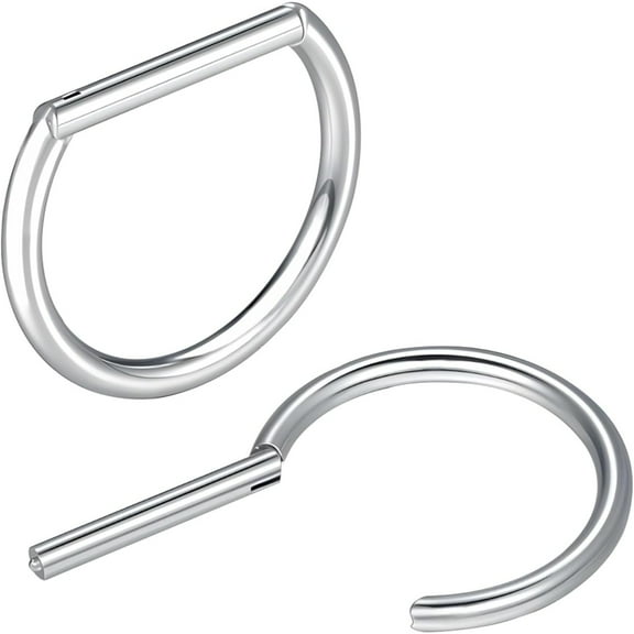 2PCS Titanium Steel D Shaped Nipple Rings 14G for Nipple Piercing Jewelry, Higned Segment Clicker Ring 12 mm Hoops Nipple Bars for Women Men, Steel Color