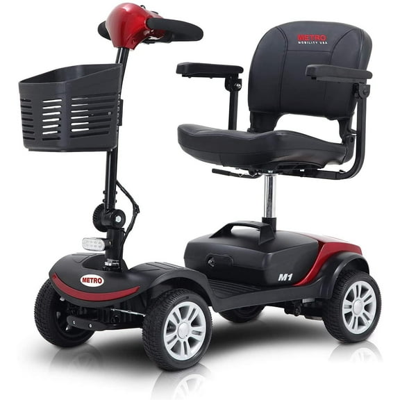 Leadzm Fold Adjustable Seat with Storage 4-Wheel Mobility Scooter, Red, 300 lb Limit