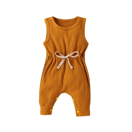 

Knosfe Infant 0-12M Sleeveless Spring Summer Full Bowknot Solid Romper