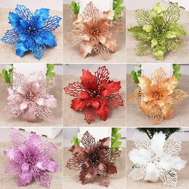 Christmas Flowers Fine Workmanship Not Wither No Withering Weather-resistant Wide Application Plastic Artificial Plants Handcraft for Home Hot Pink