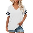 thumbnail image 2 of Bovemsi Plus Size V Neck T Shirts Women Short Sleeve Tops Casual Summer Tshirts Loose Fit Tee, White Women's Summer Short Sleeve T-Shirts, 4XL, 2 of 4