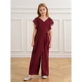 thumbnail image 4 of Jowowha Kids Girls Ruffled Wide Leg Maxi Summer Jumpsuit Playsuit Chiffon Party Rompers Overalls Burgundy 8, 4 of 7