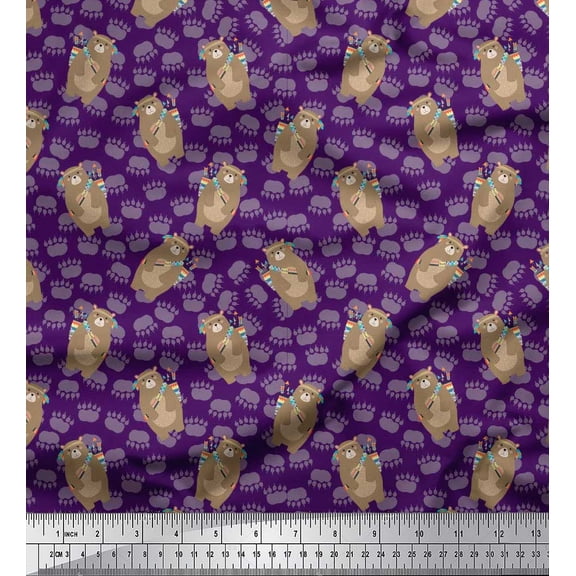 Soimoi polyester Crepe Fabric Footprint,Bear & Arrow African Printed Craft Fabric by the Yard 42 Inch Wide