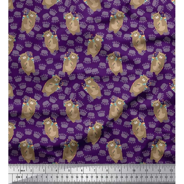 Soimoi Modal Satin Fabric Footprint,Bear & Arrow African Decor Fabric Printed Yard 42 Inch Wide