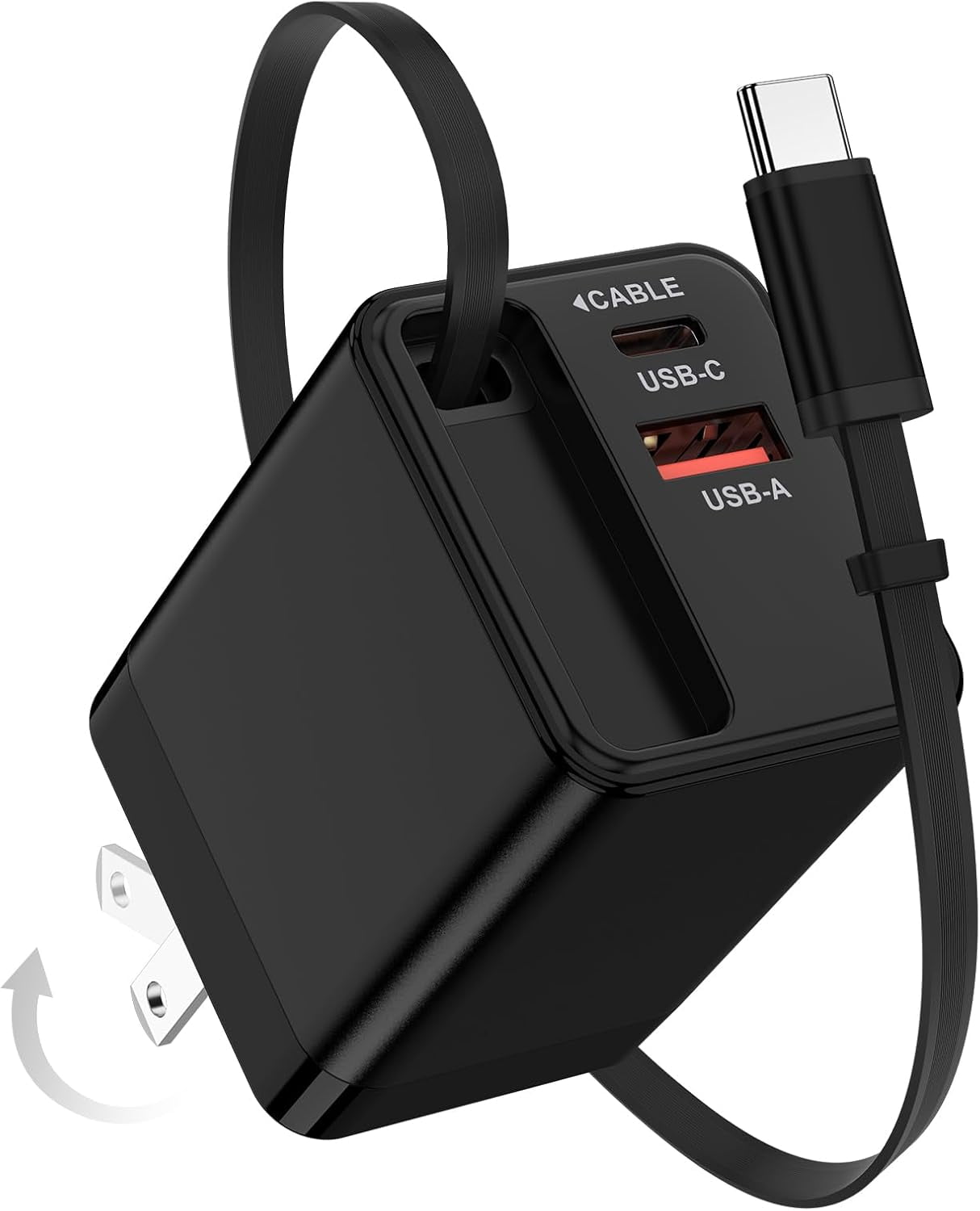 LASJPOB-Retractable Wall Charger with 3FT PD 35W Fast Charging Type C Cable 3-Port Foldable Plug Charging Block for Samsung Galaxy A17/A16/A15/A26/A36/A56/S26/S25/S24 Ultra/S23/S22/S21/S20/iPhone 17/