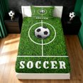 thumbnail image 3 of meiyoeat Minimalist Soccer Twin Sheets for Boys, Field Ball Sport Bedding, Green, 3 Pieces, 1 Flat Sheet, 1 Fitted Sheet and 1 Pillowcase, 3 of 6