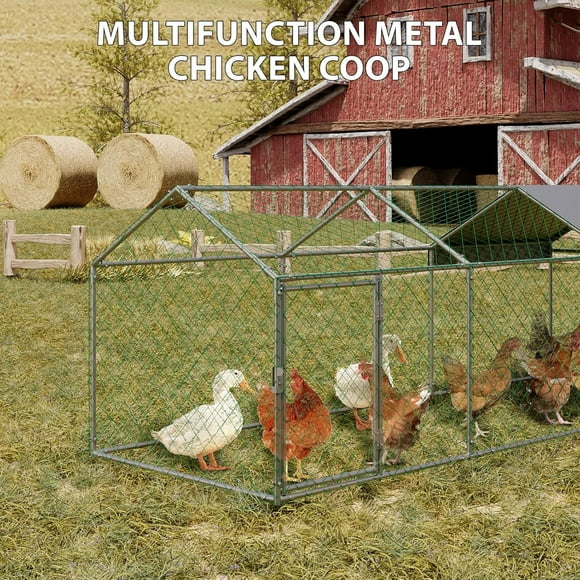 OUYAWEI 130×40×40 Inch Large Chicken Coop,3 Compartments Chicken Run with 2 Doors & Waterproof Cover,Walk in Poultry Cage for Hen,Rabbit,Duck,Goose,Silver