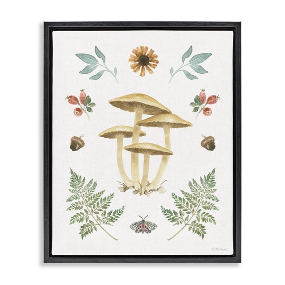Stupell Industries Scandinavian Woodland Cottage Botanicals Black Floating Frame Canvas Art, 17 x 21, by Beth Grove
