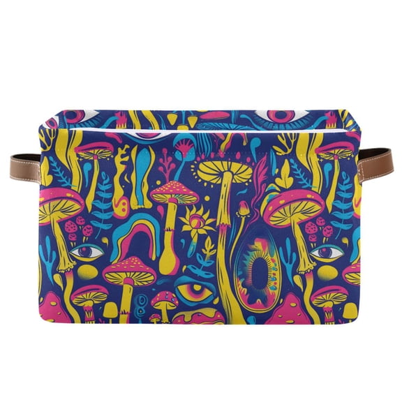 Neon Colors Mushroom and Eye Storage Bins with Handle Fabric Organizer Basket Foldable Box 1 Pack 14.2x10.2x8.3