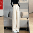 thumbnail image 1 of Pantalones casuales de mujer de jacquard de cintura alta en color blanco cremoso, pantalones de pierna recta drapeados para otoño/invierno para mujeres altas, 1 of 4