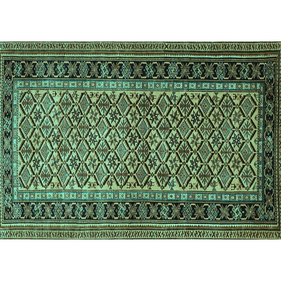 Ahgly Company Machine Washable Indoor Rectangle Persian Turquoise Blue Traditional Area Rugs, 5' x 7'
