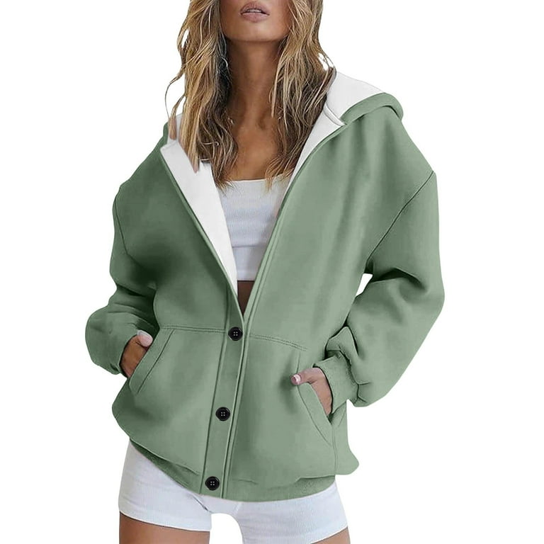 2026 Spring Hoodie Sky Blue Hoodie Long Sleeves V-Neck Christmas Sweater  Button Warm Cardigan Running Hoodie(S)