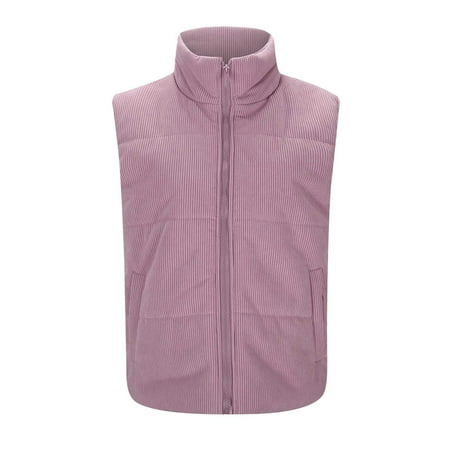 MIASHUI Fashion Solid Color Cotton Vest Parka Sleeveless Jacket for Layering Lightweight Stylish Outerwear Pink M