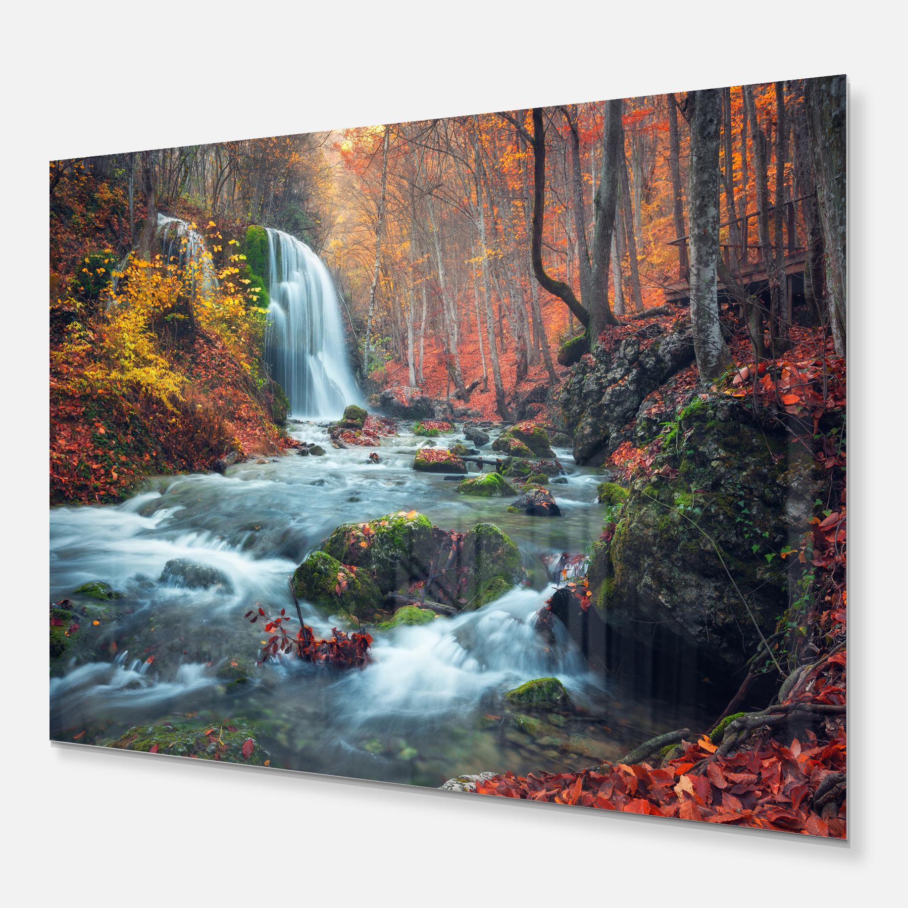 絵画 Mountain waterfall Free Shipping! Designart Autumn Mountain Waterfall Metal