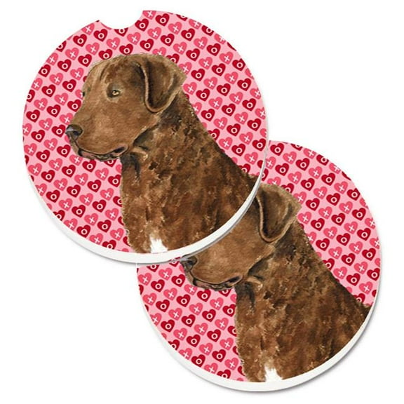 Chesapeake Bay Retriever Hearts Love & Valentines Day Set of 2 Cup Holder Car Coaster
