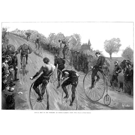 Boston Bicycle Race 1886 NAnnual Meet Of The Wheelmen At Boston - Climbing Corey Hill Line Engraving After Henry Sandham 1886 Rolled Canvas Art -  (24 x (Best Bike For Hill Climbing)