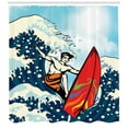 thumbnail image 3 of Ambesonne Surf Shower Curtain, Summer Cartoon Surfing Boy, 69"Wx75"L, Multicolor, 3 of 3