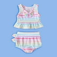 thumbnail image 2 of Baby Girl Swimsuit Summer Ruffles Rainbow Stripe Print Bowknot Vest Tops Shorts Split Swimsuits Toddler Bathing Suit Girl Pink 18-24 Months, 2 of 3