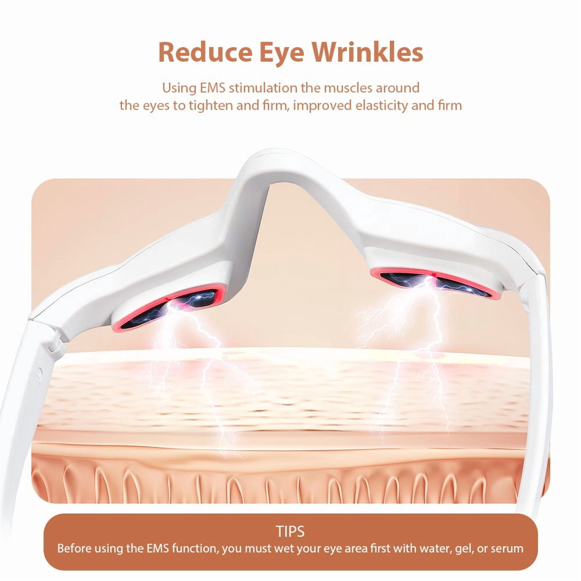 Under Eye Light Therapy Glasses, Beauty Device with Eye Massage, Eye LED Red Light Beauty Device for Reduce Dark Circles Puffiness Wrinkles Relax Eye Strain