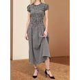 thumbnail image 4 of Black Gingham Shirred A-Line Midi Dress With Puff Short Sleeves Smocked Waist Flowy Ruffle Boho Sundress, 4 of 7